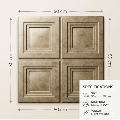 Image of Kayra Decor 3D Wall Panels | PVC Wall Tiles | Square Box Design | Gold Copper | Pack of 12 (32.28 Sq. Ft.)