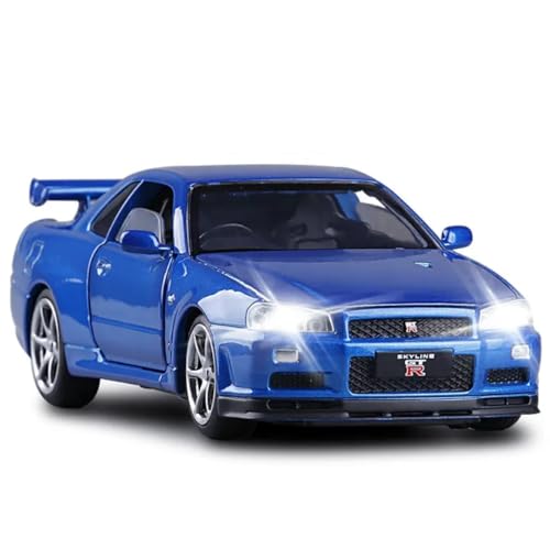 Image of PLUSPOINT Diecast Metal Skyline GTR-R34 P.Walker Edition Brian Car 1:24 Scale Simulation Model Alloy Metal Pull Back Toy car for Kids with Openable Doors & Light, Music Toy Vehicle for Kids, Adults