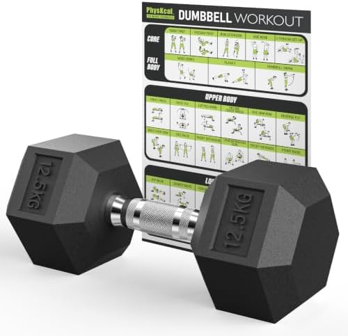 PhysKcal Poly-Gummi Sechskant-Hanteln, mit Gerändelter Griff| 2,5-30 kg | Als Paar oder Einzeln| Ideal für Cross-Training und im Fitnessstudio | Profi-Kurzhantel-Set für das Kraftt