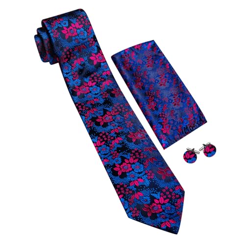 Image of Barry.Wang Men Tie Set Floral Paisley Silk Necktie Pocket Square Cufflinks Formal Wedding Party Business