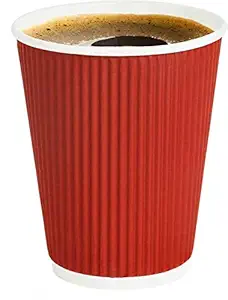 NASTEE Ripple Paper DisposableCups for Coffee, Cappuccino, Hot and Cold Beverage, Tea and Other Drinks Uses in Party Events Travel Wedding and Office 250 Ml, (Red, Pack of 50 Pcs)
