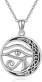 Eye of Horus Necklace 925 Sterling Silver Moon Pendant Necklace Egyptian Eye of Horus Amulet Jewellery Gifts for Women Girls Men