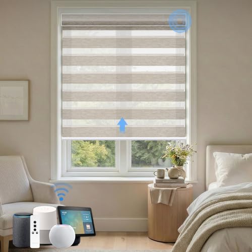 Canisteo Motorized Zebra Blinds, Automatic Shades for Indoor Windows Work with HomeKit, Alexa, Google Home, Customized Electric Blinds with Remote, App, Voice Control, 60% BlackoutLuxe Gold