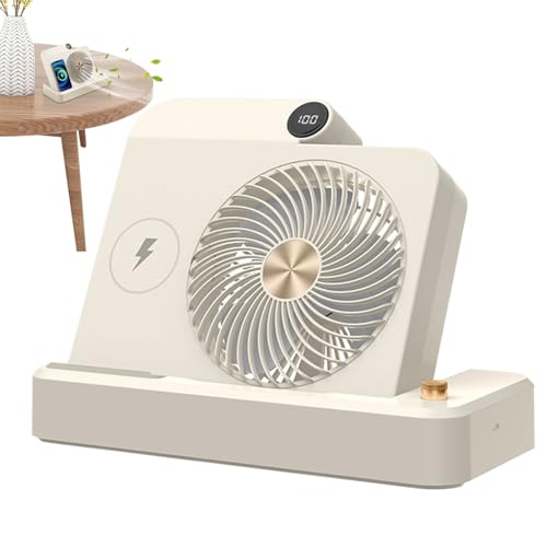 Generisch Ventilador de escritorio, ventilador de escritorio, ventilador de mesa con cargador inalámbrico, ajuste de 100 velocidades, pantalla digital, base angular, refrigerador de camping para