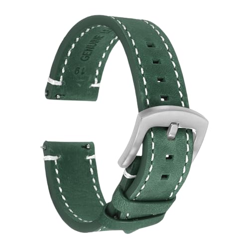 QUARKZMAN Bracelets De Monture En Cuir, Largeur 19mm Bracelet De Remplacement En Cuir De Vache À Fermoir Argent Pour Hommes Femmes, Vert Encre