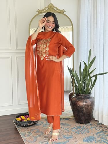 Image of Alvami Women's Silk Solid Regular Kurta Set