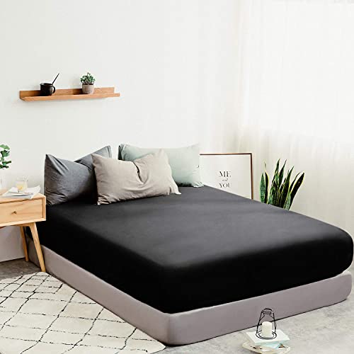 Ayasw Fitted Sheet Only King Size Deep Pocket Bed Fitted Sheet Premium Soft And Cozy 1800 Brushed Microfiber Fits 8" To 16" Wrinkle, Fade, Stain Resistant Black #TOP2