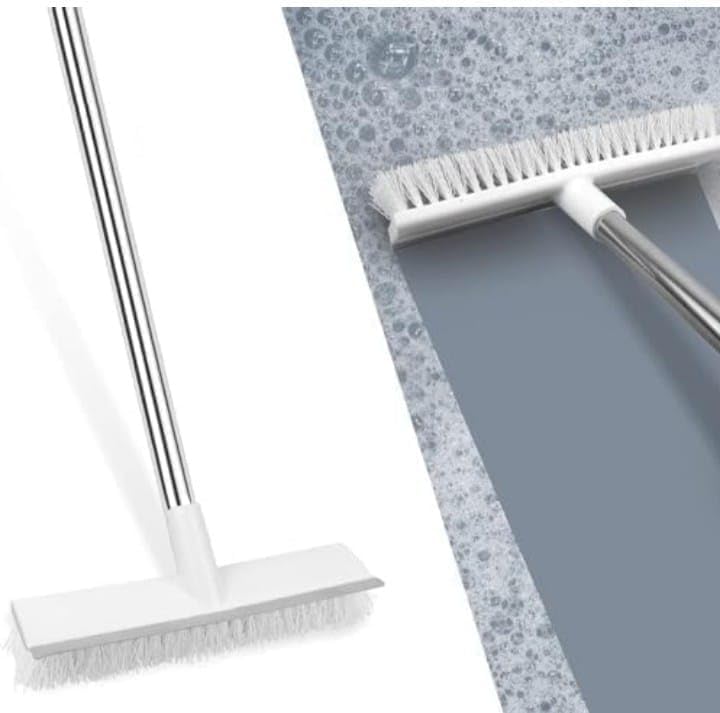 Image of Milton 3-in-1 Bathroom Cleaning Brush with Wiper | Long Handle Floor Scrubber | 180 Rotating Toilet & Tile Cleaning Brush