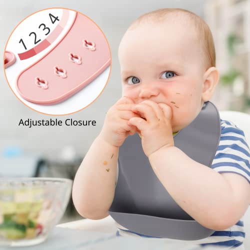 Mintlyfe Silicone Bibs For Babies, 2 Sets Baby Feeding Bibs Waterproof Soft Durable Adjustable Bibs, Bpa Free (Blush/Muted) #TOP3