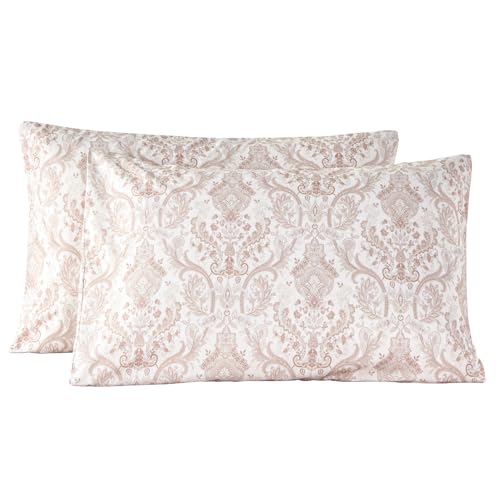 URBONUR 100% Cotton Pillowcases Queen Size, Blush Paisley Print Pattern Pillow Cover 2 Pack, Super Soft Envelope Closure Queen Pillow Case Set (Queen, 20''x30'')