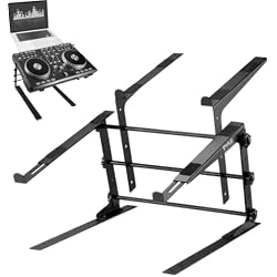 Pyle Portable Dual Laptop Stand - Standing Table with Adjustable Height, Ergonomic Design & Anti-Slip Prongs for DJ Mixer, Sound Equipment, Workstation, Gaming & Home Use - PLPTS38, Black
