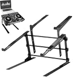 Pyle Portable Dual Laptop Stand - Standing Table with Adjustable Height, Ergonomic Design & Anti-Slip Prongs for DJ Mixer, Sound Equipment, Workstation, Gaming & Home Use - PLPTS38, Black