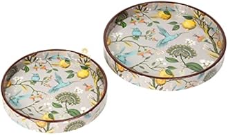 DULI Set of 2 MDF Wood Trays Enamel Coated| Round Trays Set of 2 | Serving Trays | Wooden Tray | Kitchen&Dining Decorative | Resin Tray | Handmade | 7x7 & 9x9 inches (Setof2Round: Fruit&Birds)