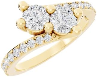 1.00 carat 14K gold round white diamond bridal engagement ring for women, 2-stone bypass style, 1 carat (USA, ring size 7)