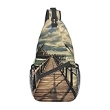 DJUETRUI Coastal Pier - Bolso bandolera para hombre y mujer (bolsa de pecho, mochila de viaje informal, color negro, One Size, mochilas, Negro , Talla única