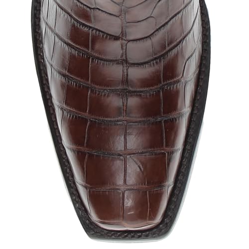 Image of Vaccari Men's Travis Genuine Mocha Alligator Belly Leather Narrow Square Toe Western Cowboy Boots - 12 EE