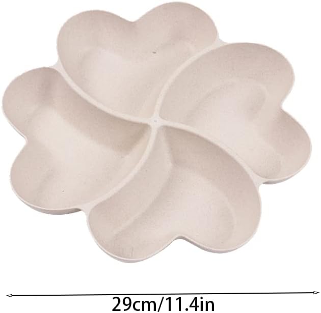 Divided Serving Tray, Appetizer Sectioned Platter, Dessert Serving Dish, Reusable Plastic Snack Plates, Round Relish Tray, 4 Compartment for Chips and Dip Veggies Candy Nut Fruit (Beige)