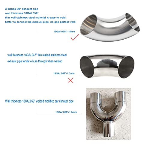 3 Inch Exhaust Pipe Elbow 90° Stainless Steel- Thicken 1.5Mm 201 Stainless Steel Exhaust Bend Pipe -Suitable For Car Modified Exhaust Pipe And Stair Handrail #TOP4