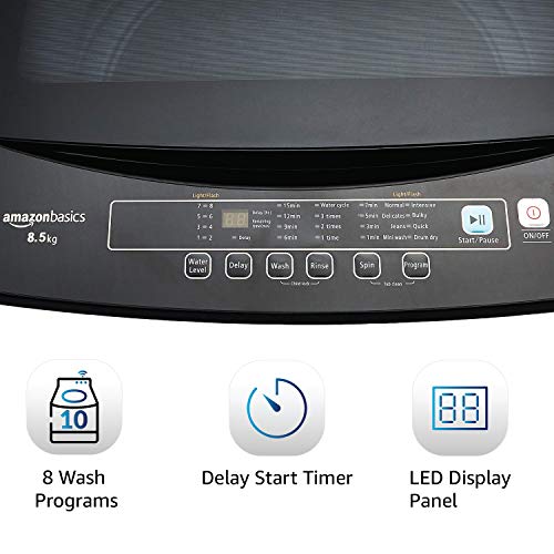 AmazonBasics 8.5 Kg Top Load Washing Machine (Grey/Black, Full Metal