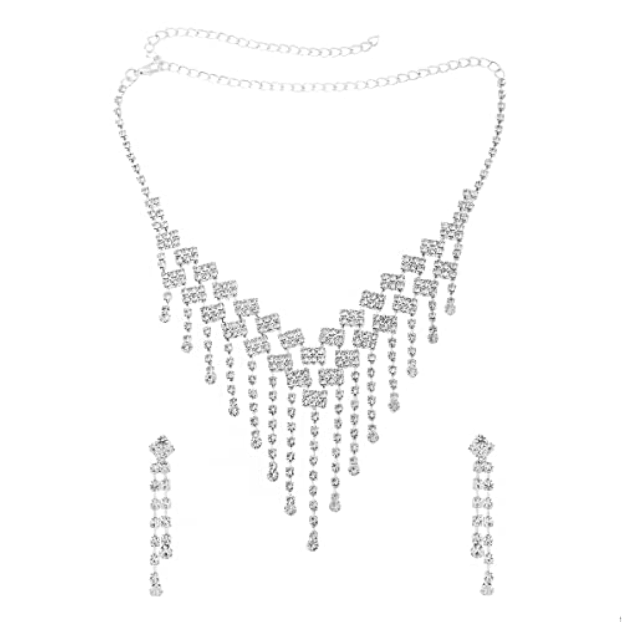 Women's Toned Drop Chain Necklace Set with Earrings, Gift