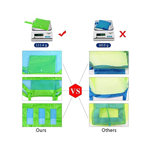 Large Mesh Beach Bag for Toys Sand Away Tote with Zipper for Child Swim Pool Travel Sandy Shoes Wet Towels 18 x 12 x 18inch Green Straps Blue Mesh