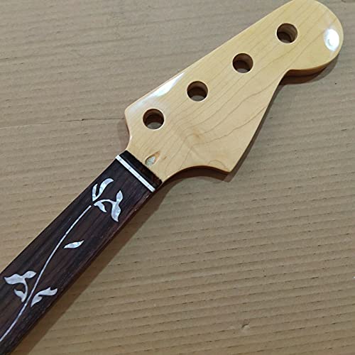 Gayouny Maple 20 Fret Fretless P Bass Style Guitar Neck Replacment Rosewood Fingerboard Vine Inlay Gloss #TOP2