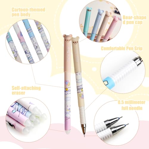 GZGXKJ 8pcs Erasable Pens 0.5 mm with 40 Refills and 4 Erasers - Cute Animal Pens Suitable for School Office, Sketch, Drawing, Notes - Image 3