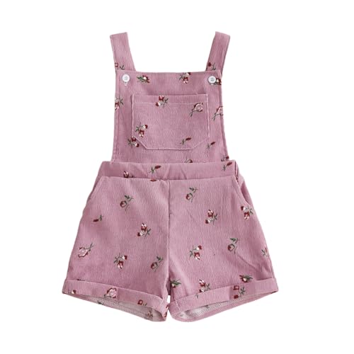 Image of Ayalinggo Toddler Baby Girl Sunflower Print Overalls Shorts with Pocket Suspender Trousers Cute Summer Clothing Outfit