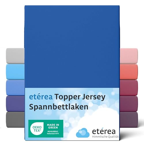 etérea Jersey Topper Spannbettlaken 140x200-160x200 cm Blau für 5-10 cm Steghöhe 100% Baumwolle - Oekotex Spannbetttuch Matratzen Bett Bezug - Bettlaken 140x200cm - 160x200cm Blue