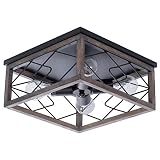 VILUXY Farmhouse Rectangle Flush Mount Ceiling Light Fixture with Wood Shade for Living Room, Hallwa