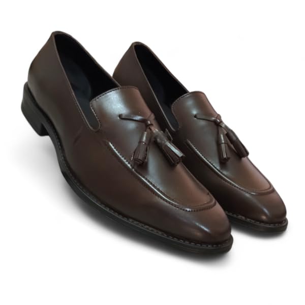 Handmade Original Brown Leather Tassel for Men - Premium Slip On Shoes - Stylish Office-image-41