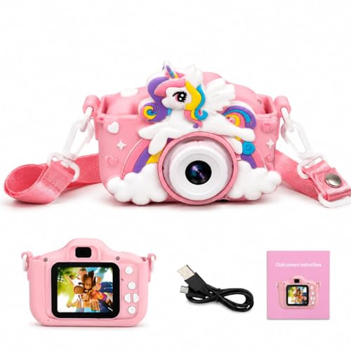 Image of Brand Conquer Kids Camera for Girls with Unicorn Design, HD Digital Camera for Children Age 3-10, Rechargeable Mini Toddler Camera with 2.4 inch IPS Screen, Selfie, Video Recording, Games & Strap (Pink)