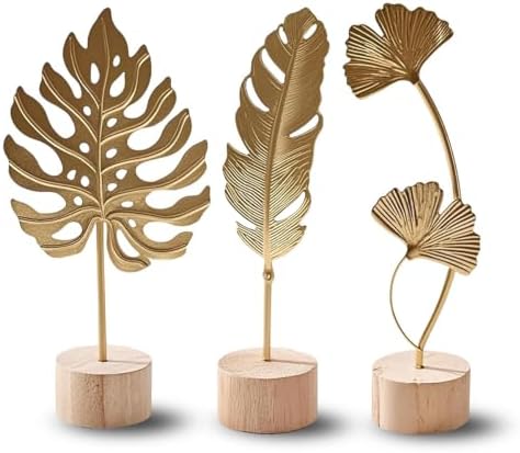 Set de 3 Sculptures Décoratives Dorées – Feuille de Ginkgo, Monst...