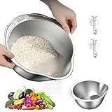 2PCS Colador Acero Inoxidable para Lavar Arroz - Cuenco Colador Multifuncional con Pico para Fregadero - Para Enjuagar, Lavar y Escurrir Arroz, Quinoa, Pasta, Frutas, Verduras, Granos y Legumbres