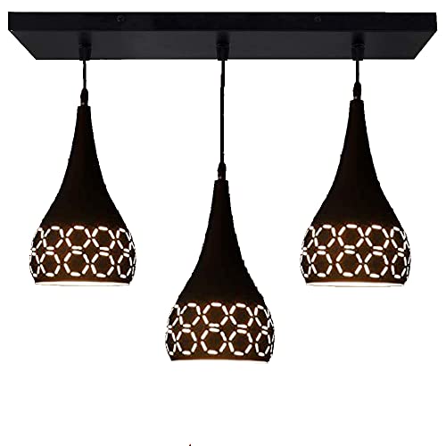 Image of GreyWings Metal Cut 3 Light Linear Hanging Light Ceiling Pendant Lamp, 6 inch Small, Black