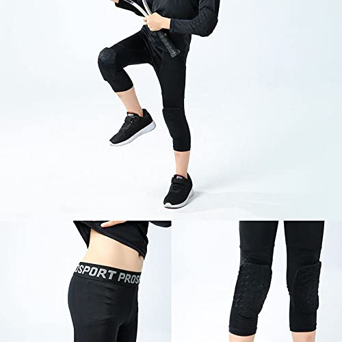 Kids Athletic Basketball Knee Hex Pads Pants Capri Compression Protector Tights4