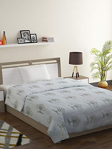 Image of Swayam Ananda-Premium 100% Cotton 200 TC,Microfiber Fill 150 GSM -Floral Pattern-Single Comforter, Grey, Blue