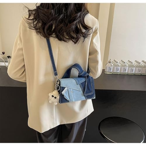 Small Square Bag for Women, Denim Patchwork Trendy Mini Purse Shoulder Bags, Color Block Casual Clutch Handbag2