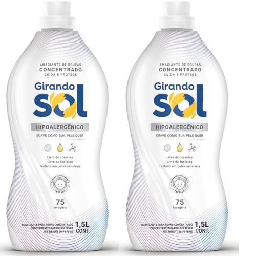 Kit Amaciante Concentrado Girando Sol Hipoalergênico 1,5L 2 Unidades Roupas Macias Perfume Suave Proteção Para Peles Sensíveis