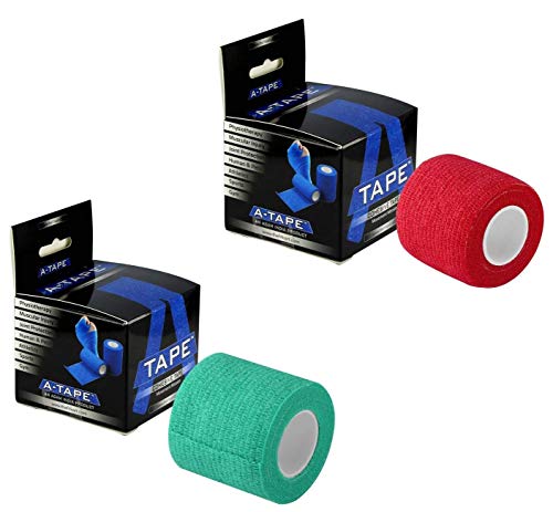 Image of Cohesive Self Adhesive Bandage | Self-Adhesive Compression Wrap - Sports, Gym & Joint Protection Tape | (Reusable & Waterproof, 5 cm X 4.5 Mtr) Crepe Bandage Pack of 2 (Green & Red)