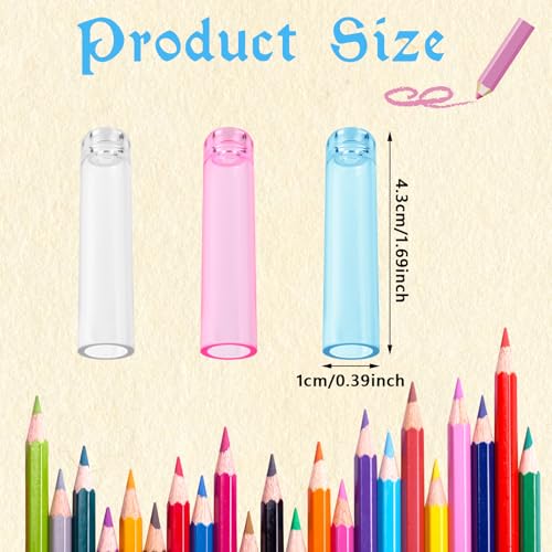 Image of 24 Pcs Plastic Pencil Cap, Clear Pencil Tip Protector Cover Colorful Portable Pencils Toppers for Wooden Pencils Classroom Student School Office Supplies