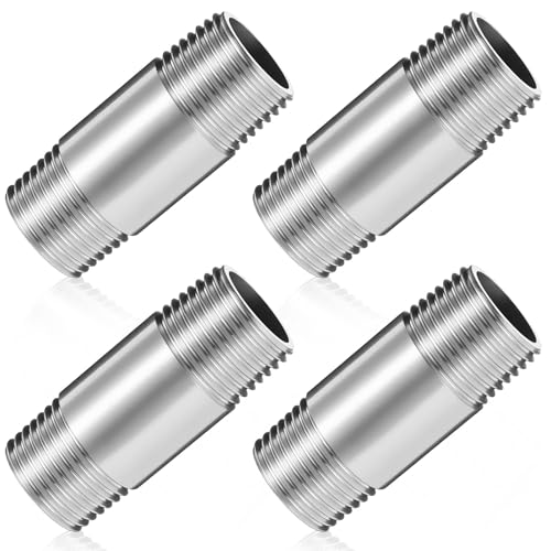 Image of 4 Pcs 304 Stainless Steel Pipe Fittings 1 /2 inch NPT x 1 /2 inch NPT Male Threaded 2 inch Length Nipple Cast Pipe Fittings for Oil Air Fuel