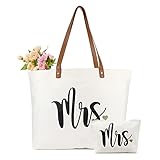 Lamyba Bride Tote Bag with Makeup Bag,Bride Gifts / Bridal Shower Gifts for Bride,Canvas White