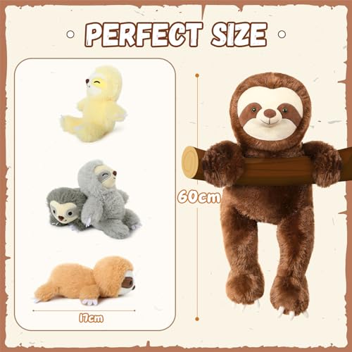 MorisMos Faultier riesen Kuscheltier XXL,60cm Sloth sitzende Faultier Stofftier Plüschtier mit 4 Baby im Bauch, Geburtstag Geschenk für Kinder Jungen
