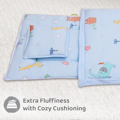Image of R for Rabbit Snuggy Cozy Baby Bedding Set, 100% Cotton Portable Mattress Set, Travel-Friendly Soft Toddler Bed 60x85 cm, Set of 3 Pieces (Sky Blue)