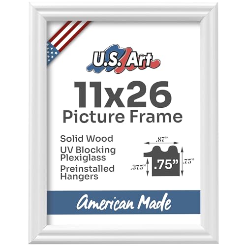 US Art Frames 11x26 Traditional Style White Thin 0.75 Inch Wide, Solid Wood, Wall Decor Picture Poster Photo Frame