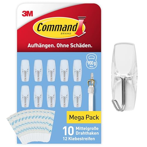 Command Haken zum Aufhängen 10 Transparente Haken mit Metallspitzen 12 Klebestreifen Strips Organisieren ohne Löcher und Bohren