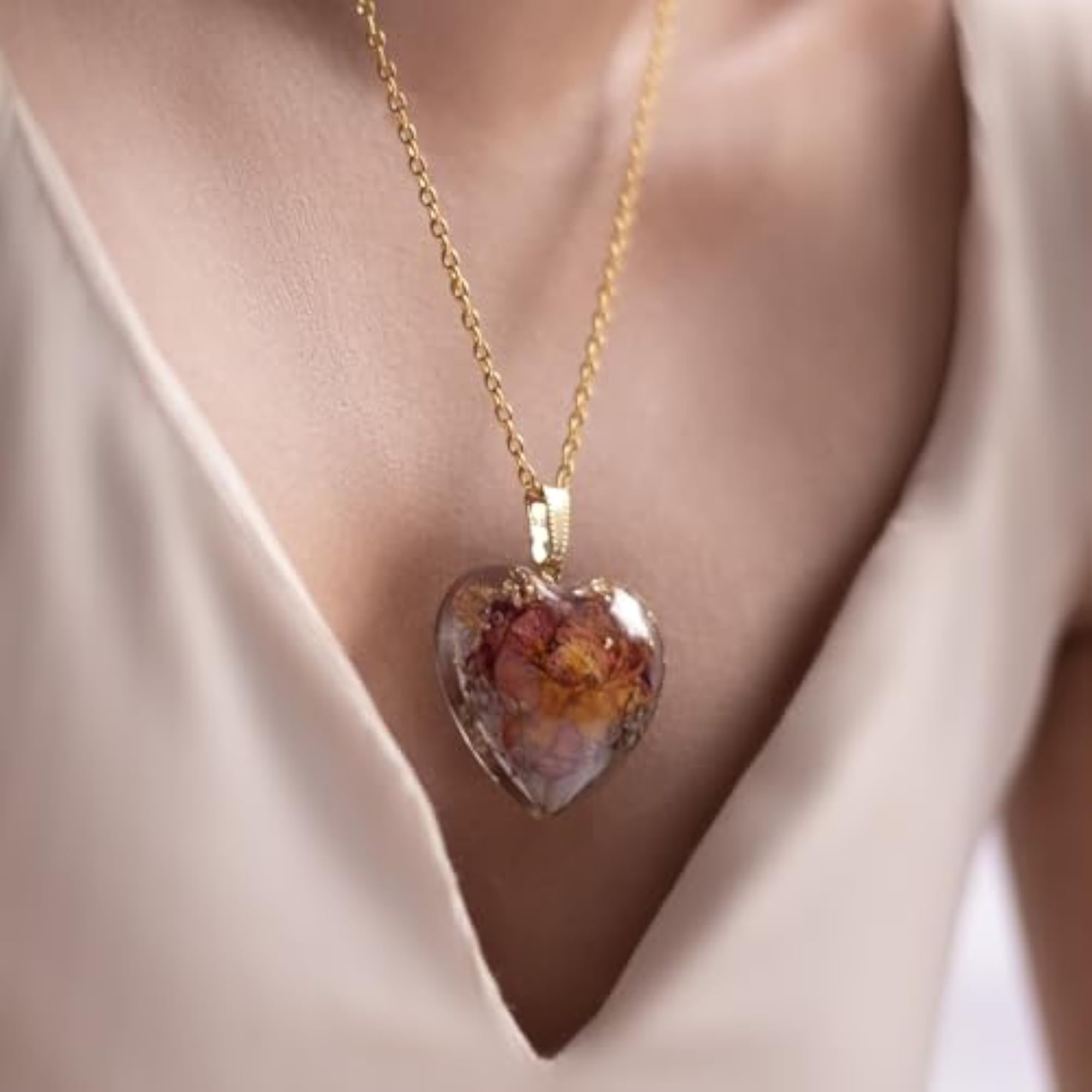 Pink Rose Bloom Pendant Necklace, Natural Flower Design