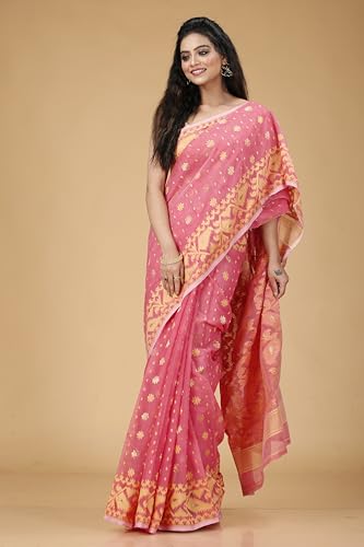 Image of OISHANI SAREE GHOR Women's Traditional Bengal Cotton Silk Soft Jamdani Saree - Beautiful design and Quality - Without Blouse Piece