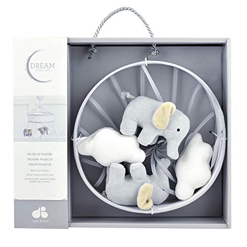Just Born Boys and Girls Newborn Infant Baby Toddler Nursery Toy Musical Baby Crib Mobile, Grey Elephant/Clouds, One Size - Thumbnail 6